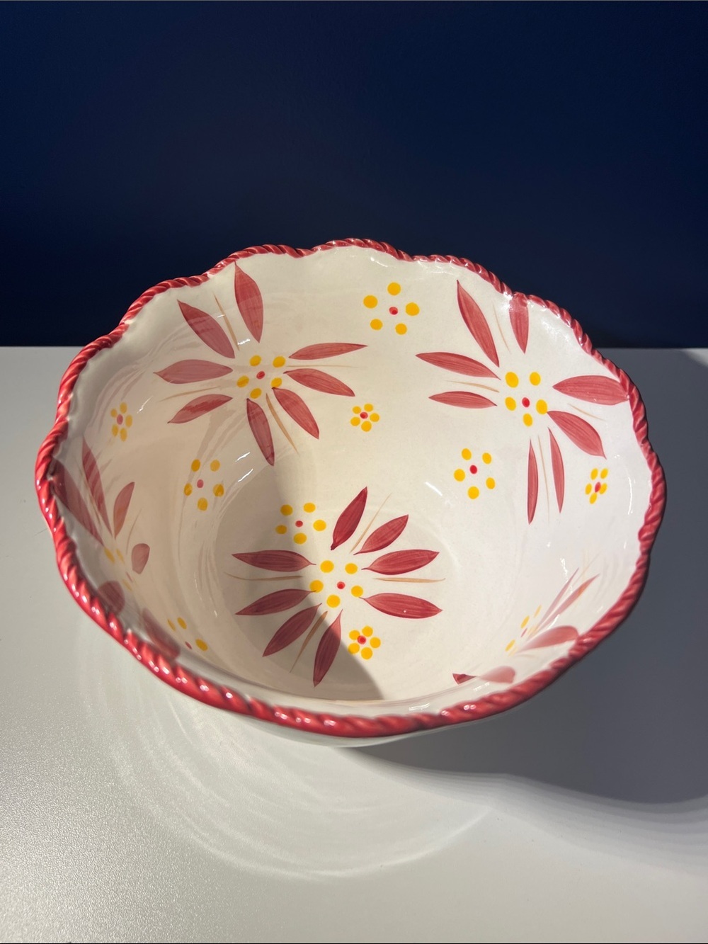 Temptations Painted Floral Ceramic Serving Bowl in Red & Yellow - Picture 2 of 3